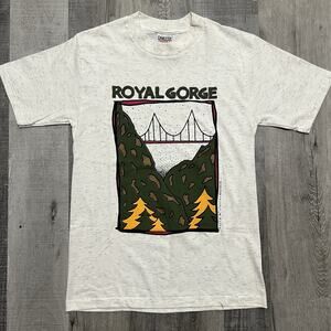 VTG Royal Gorge Colorado Mountain Railway Canyon Bridge White 90s Travel T Shirt
